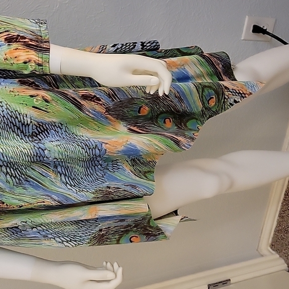 LA MODA BEACH Fairycore Peacock Assymetric Handkerchief Sharkbite Blouse Medium - Picture 4 of 9